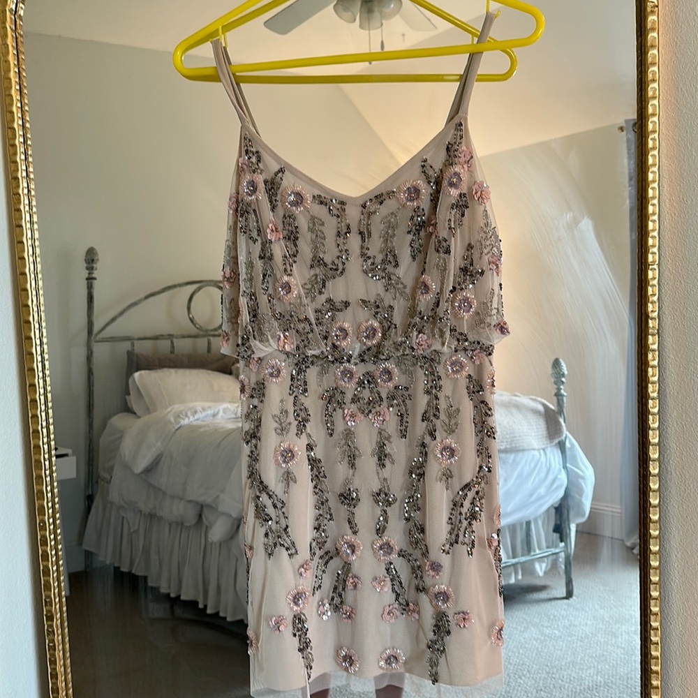 Blush beaded HOCO mini dress worn once